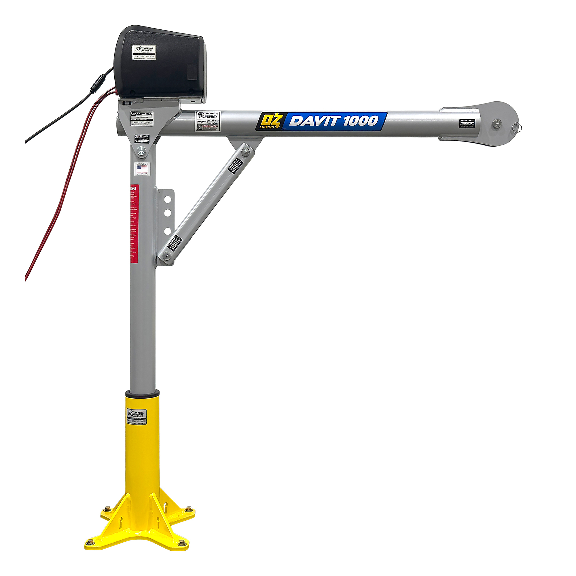 OZ Lifting Products Davit 1000 Davit Crane with 12V DC Winch, 1000-Lb. Capacity, 60in. Height, Model# OZ1000DAV-DCW